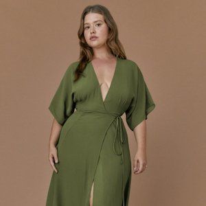 Reformation Karen Dress in Moss Wrap Midi Dress